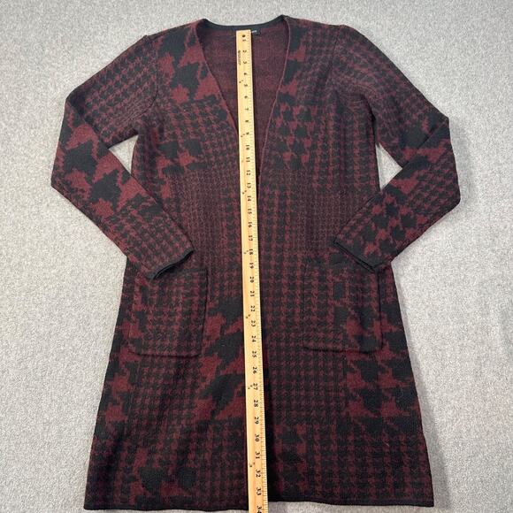 Fortune + Ivy Houndstooth Cardigan Sweaters Women's Small Burgundy/Black Long - Picture 4 of 7